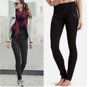 Athleta Pants Womens 2 Petite Black Ponte Knit Moto Stretch Casual Zip Pockets